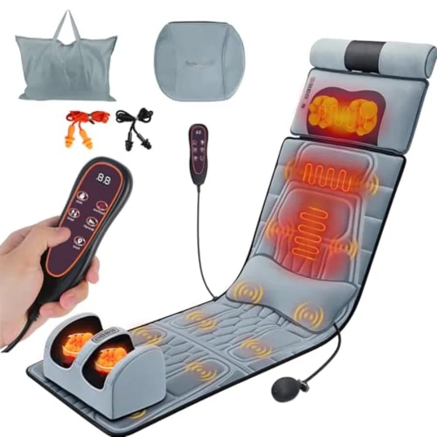 Tappetino Massaggiante Completo per il Corpo con Calore e Vibrazione - Massaggiatore Shiatsu in Flanella per Schiena, Collo e Piedi con Timer, Cuscino Lombare e Cuscino per la Testa