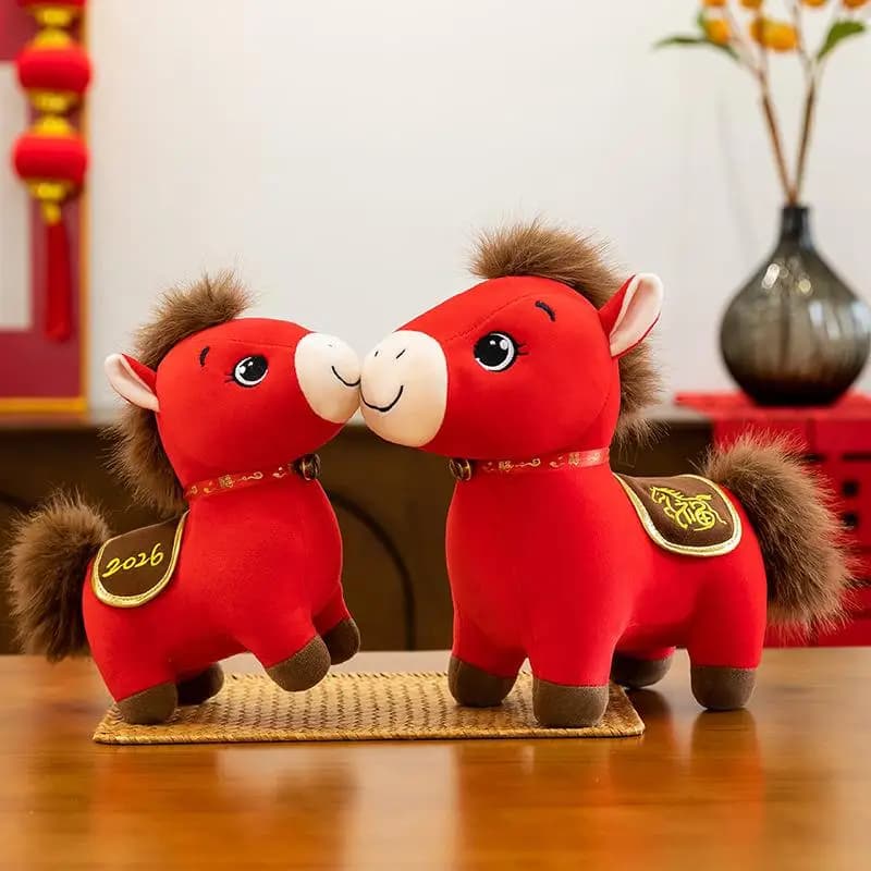 Cute Red Zodiac Horse Plush Doll, 2026 New Year Mascot, Lovable Festival Gift – Add Vitality to Your Desk - 1Pc