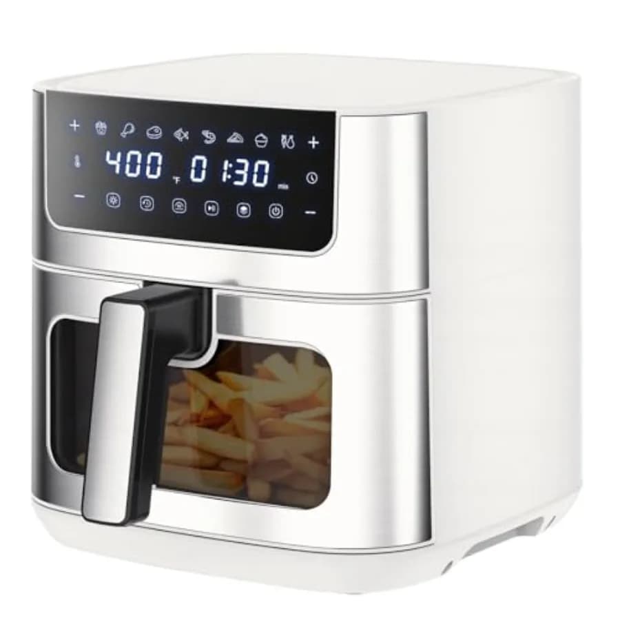 Friggitrice ad Aria da 6,34QT, Forno Multifunzione 8-in-1 con Finestra Visibile, 400W ℉ Riscaldamento rapido, cestello antiaderente lavabile in lavastoviglie, timer e funzione automatica