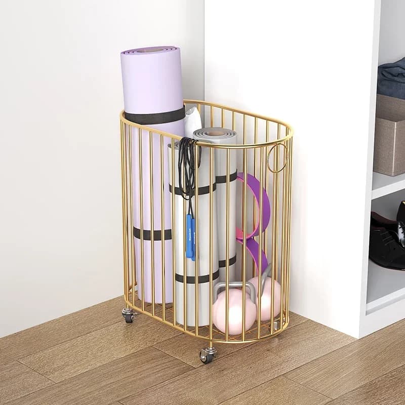 Yoga Mat Storage Basket Badminton Racket Holder Basket, Home Fitness Equipment Organizer Rack, Foam Roller Storage Box for Home