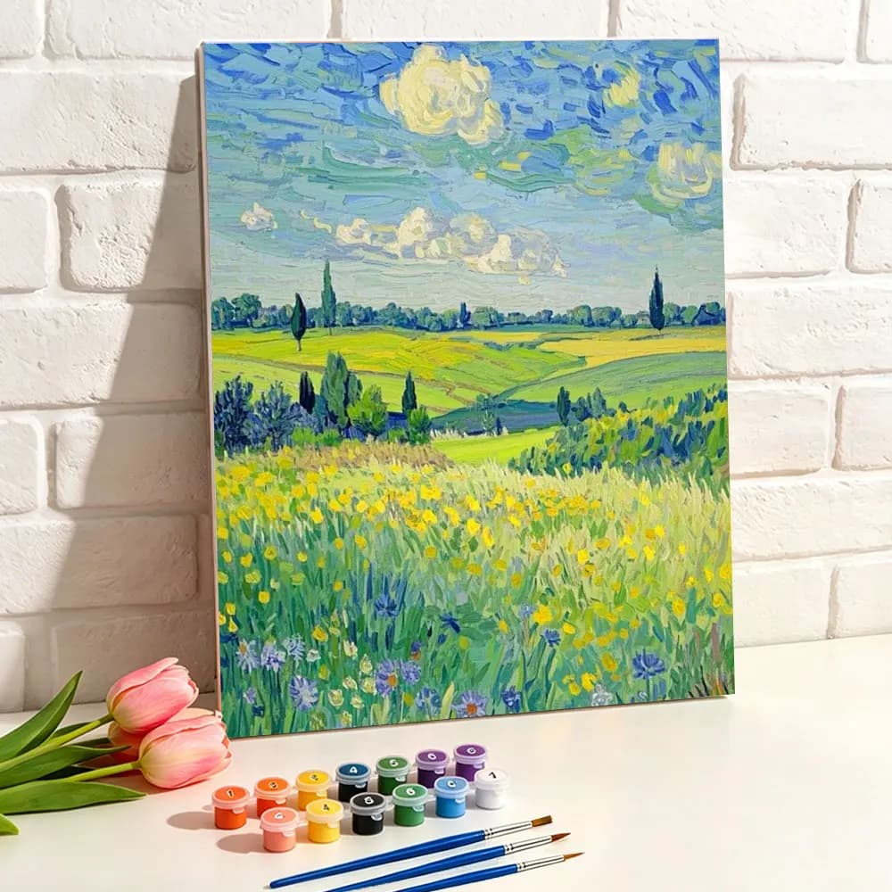 Paint By Numbers Green Wheat Fields Digital Oil Painting Spring Landscape DIY Kit For Adults Handpainted Gift