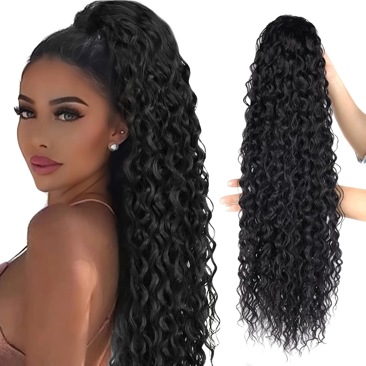 Horsetail Riccia with Elastic - Synthetic Extension Effect Hair Veri - Corrugated Long Horsetail with Clip