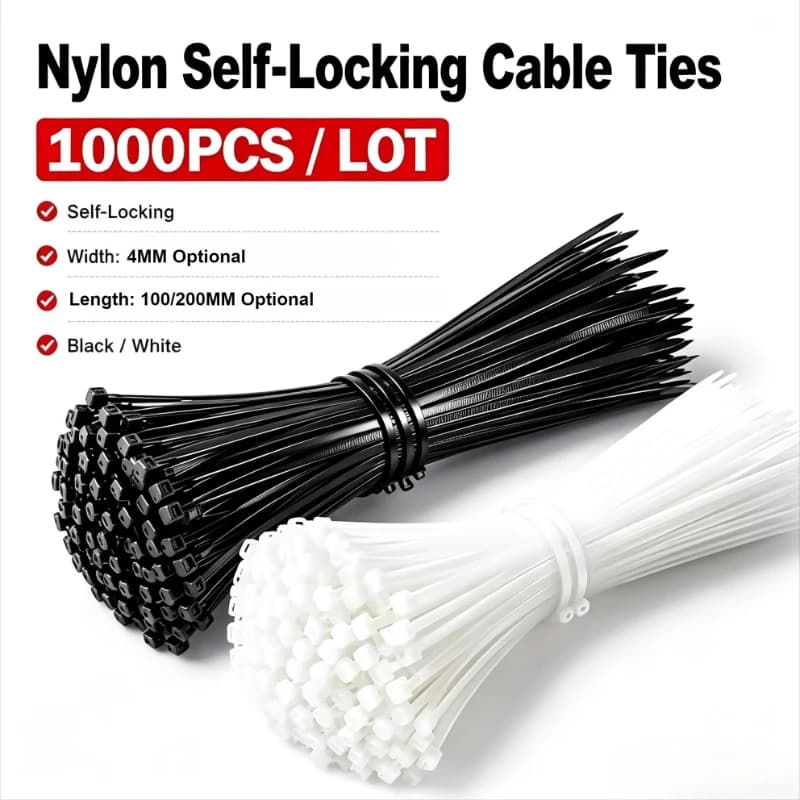 100-1000Pcs Nylon Cable Ties Adjustable Self-Locking UV Resistant Plastic Wire Straps for Home Office Cord Management