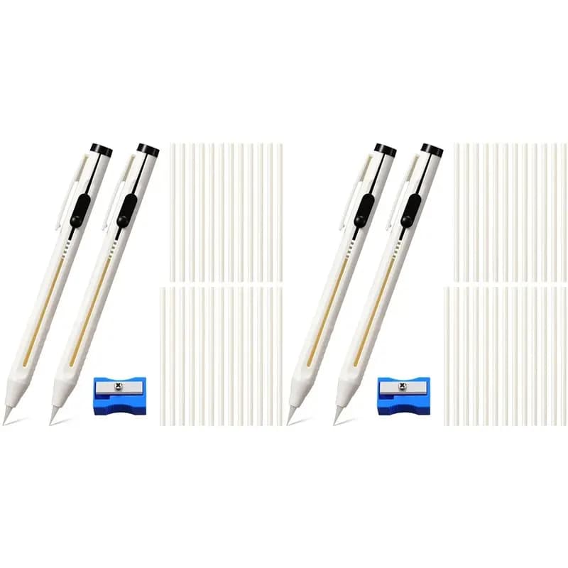ABUI-2X Chalk Pencil Refillable Set, Sewing Chalk Pen And White Refill Tailors Pencil For Marking Fabric Patterns