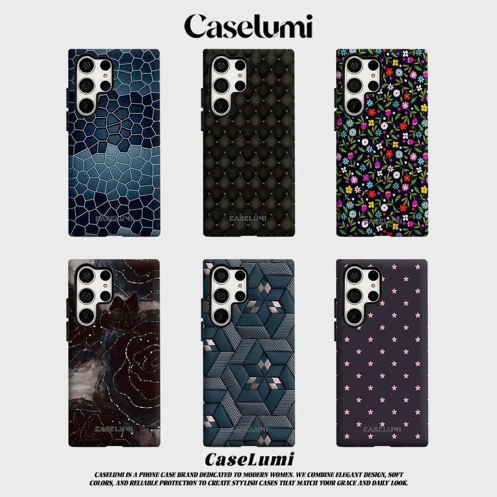 Dark Blue Mosaic Tile For Samsung Galaxy Phone Case S23 S20 S25 FE S24 Plus S26 Ultra 2-IN-1 Shockproof Bumper Hard PC