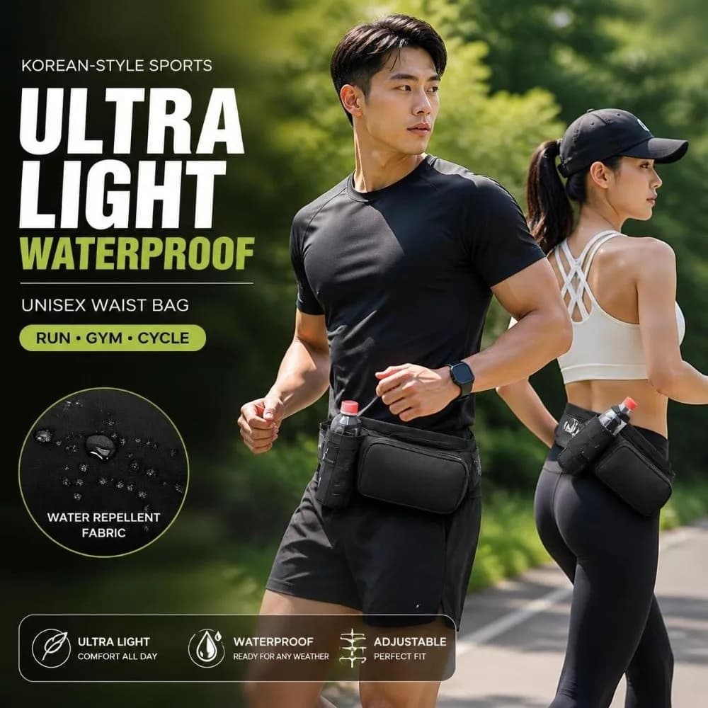 Waterproof Running Waist Pack Oxford Lightweight Crossbody Running Belt Bag Adjustable Bottle Holder Waist Bag Trail Exercise