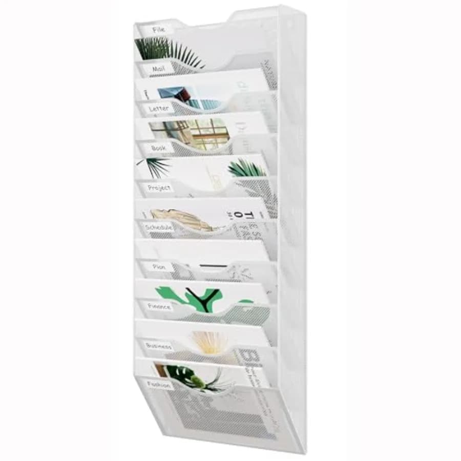 Organizzatore da Parete a 10 Tasche in Rete, Porta Documenti Appeso con Etichette Classificanti, Organizzatore Postale Verticale da Parete per Ufficio
