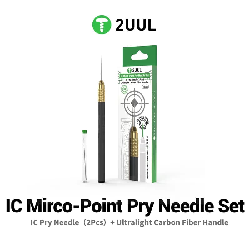2UUL SC88 IC Micro-Point Pry Needle 2 pezzi Set con manico ultraleggero in fibra di carbonio Set di strumenti per trascinamento di stagno per rimozione colla
