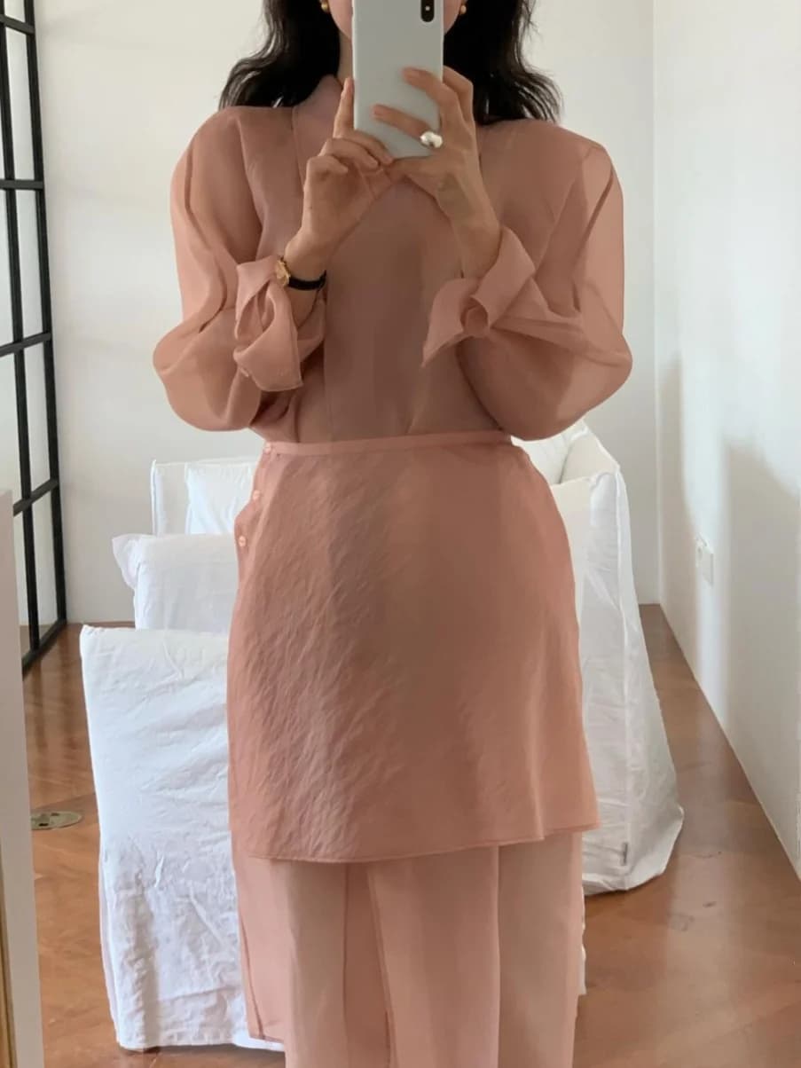 Gonna a trapezio semitrasparente in stile coreano FARV, gonna in rete da donna a strati sopra un grembiule, casual a vita alta per primavera estate