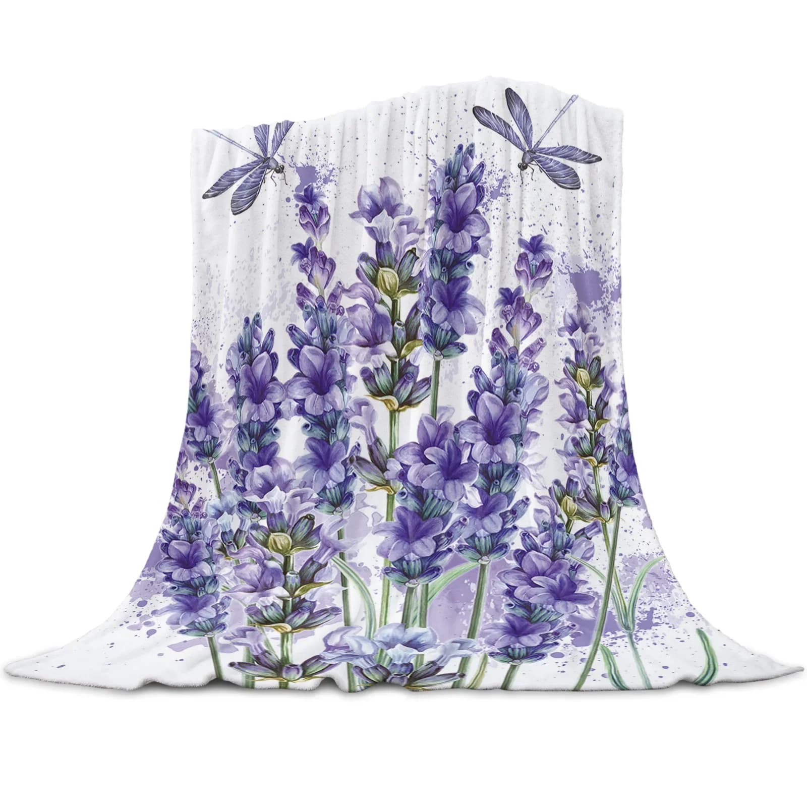 Viola fiore lavanda libellula bianco luce sottile coperta di flanella coperte morbide calde personalizzate gettare sul divano letto copriletto da viaggio