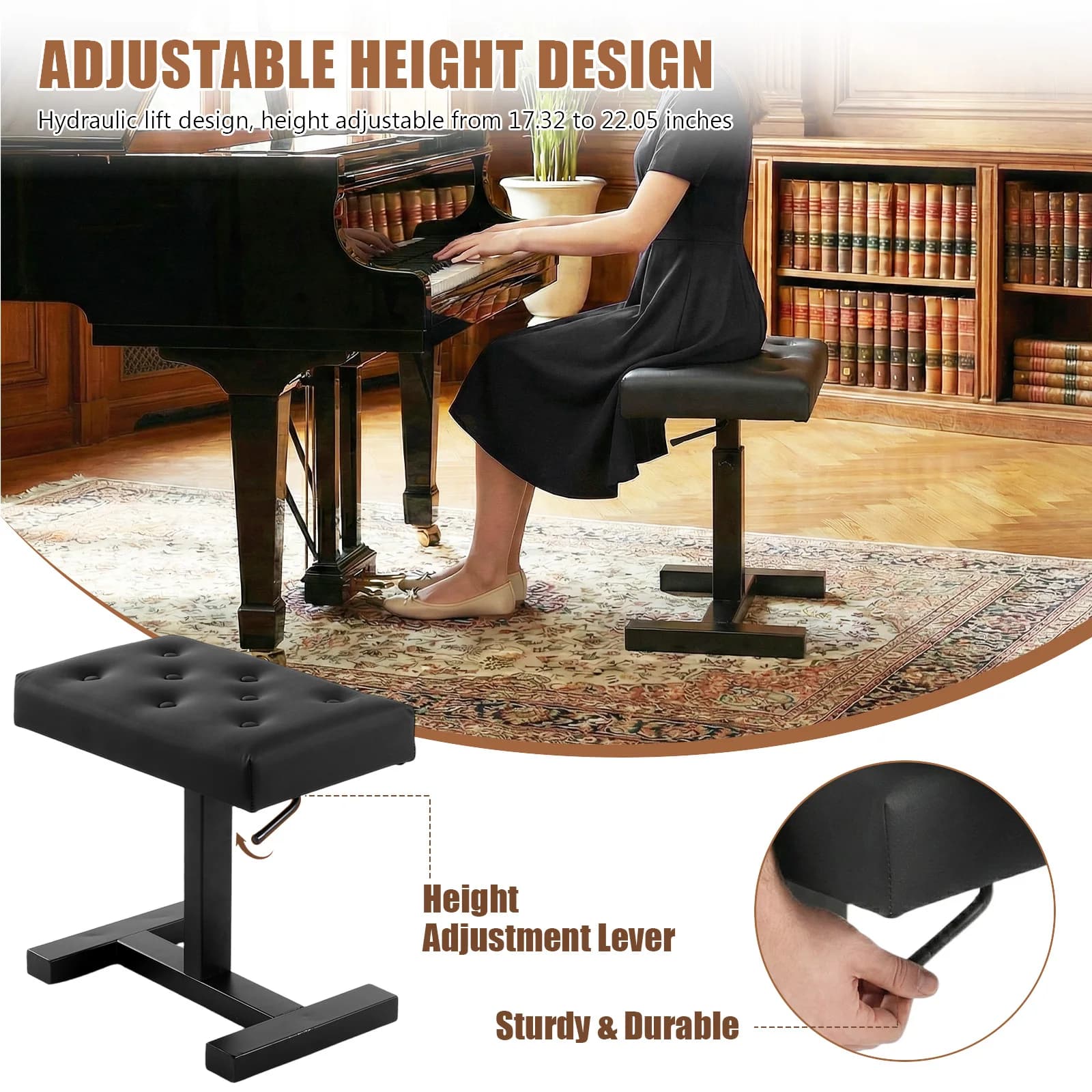 Tasting Stool with Hydraulic Lifting, Adjustable Height, PU Leather Seat with Vanity Sponge Bearing, Living Room, Bedroom