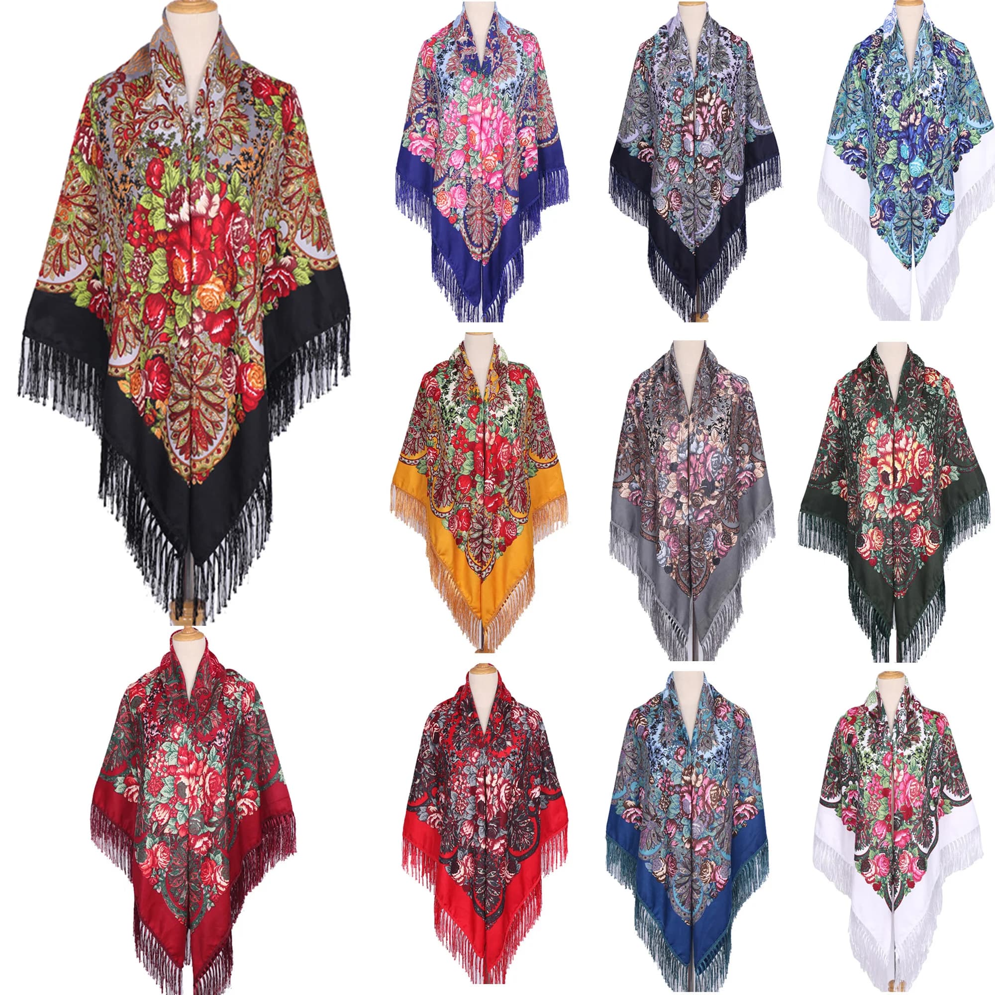 160*160 cm Etnico Grande Sciarpa Quadrata Per La Donna Scialli Nappa Stampa Floreale Foulard Turbante Avvolge Russo Babushka Bandana Coperta