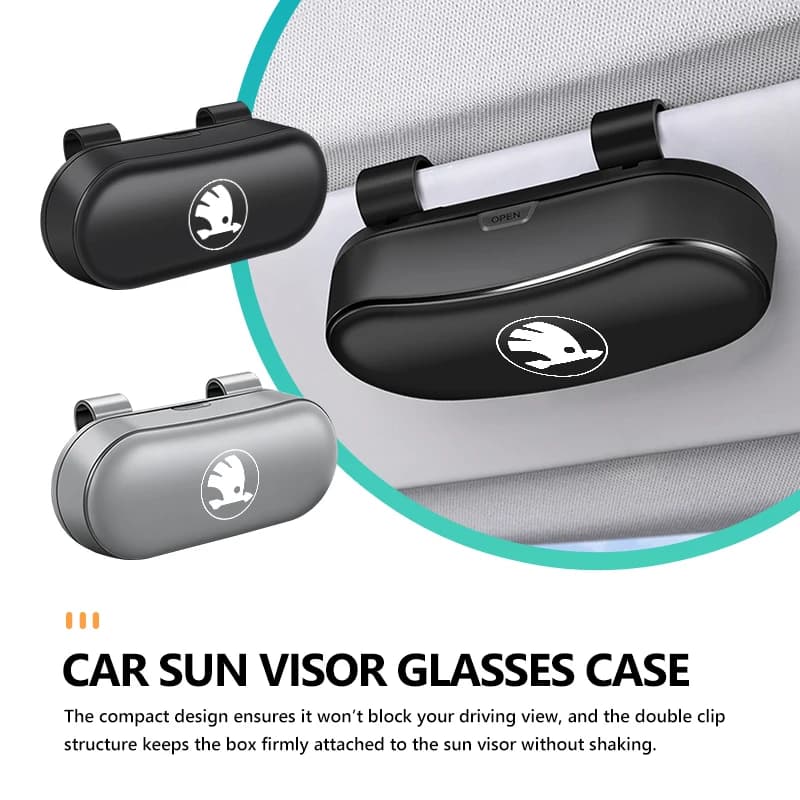 For Skoda Car Visor Glasses Case Auto Sunglasses Storage Box Accessories Kamiq MK3 Roomster Rapid Kodiaq Karoq Fabia Enyaq