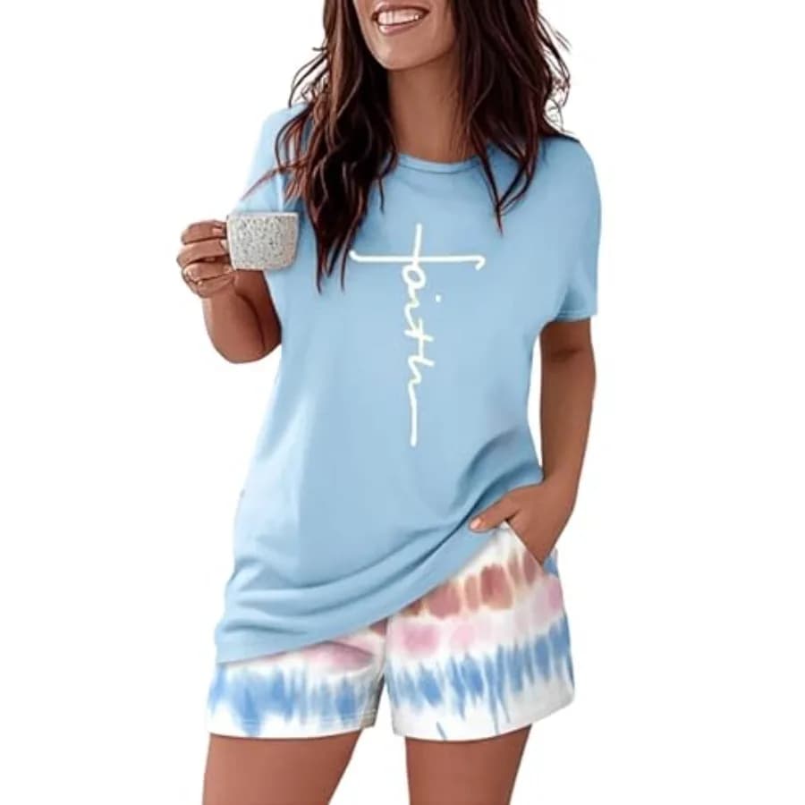 CHICME Pajamas Set for Women 2 Pcs Pjs Lounge Set Soft Short Sleeve Tops and Sleep Shorts with Pocket