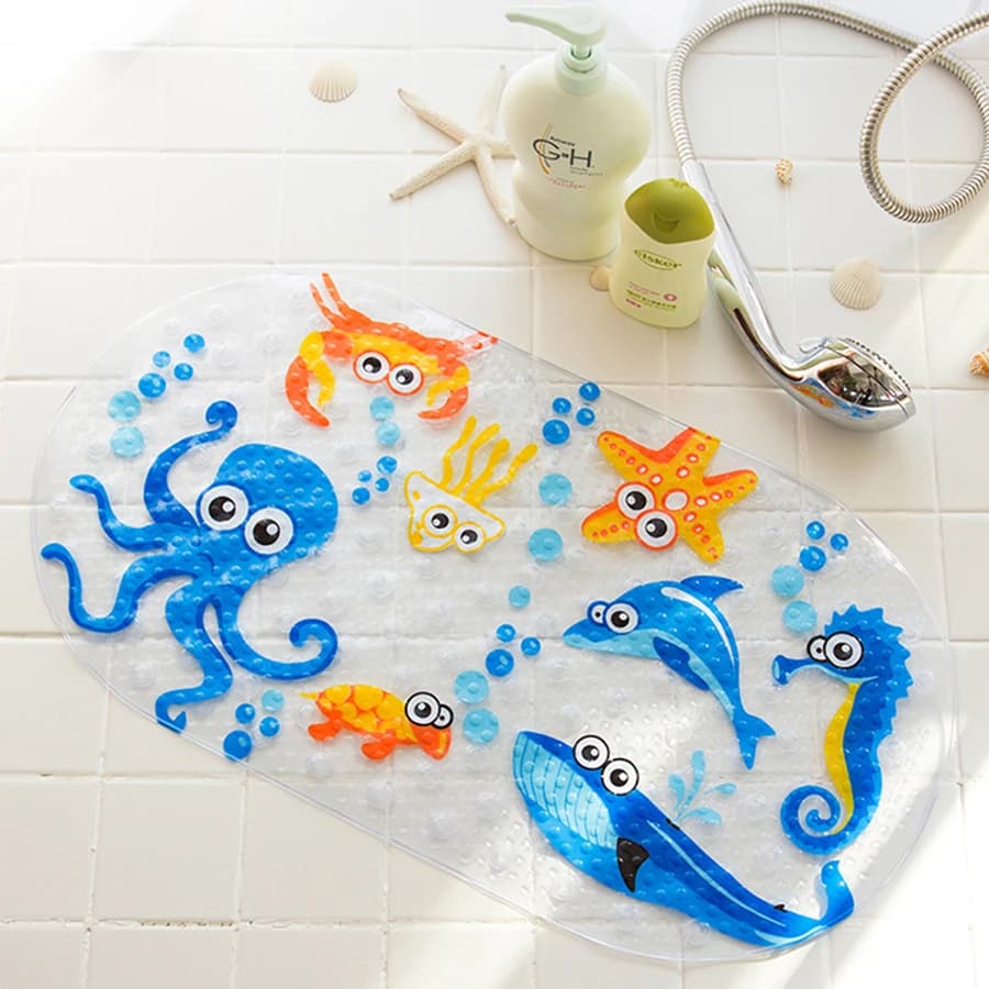 Tappetino da Bagno Antiscivolo per Bambini in PVC Morbido con Disegni Cartoon, Tappetino di Sicurezza con Ventose per Doccia e Vasca, Tappetino Massaggiante