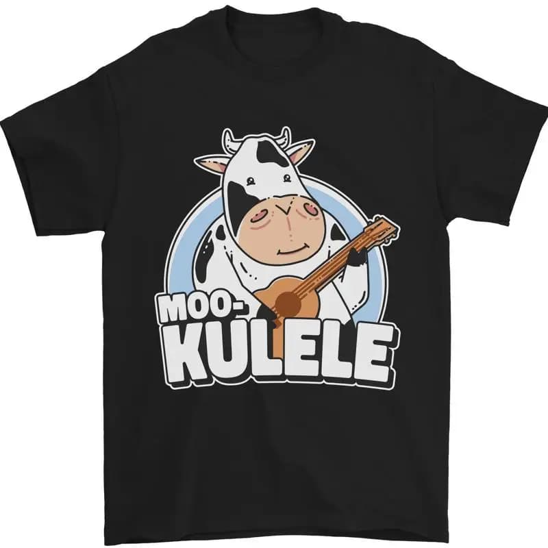 Mookulele Divertente Mucca Giocare Ukulele Chitarra T-shirt 100% IN Cotone