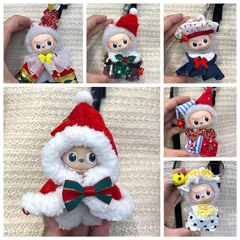 Solo abbigliamento Labubu 4.0 10 cm Vestiti per bambole Set natalizio Set di vestiti per bambole Mini Labubu di quarta generazione Regali per festival Nessuna bambola