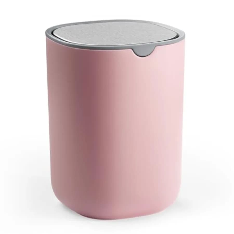 Mini Desk Trash Can with Lid, Small Table Round Wastebasket, Mini Trash Can for Desk, Bathroom, Vanity, Bedroom, Car, Stainless