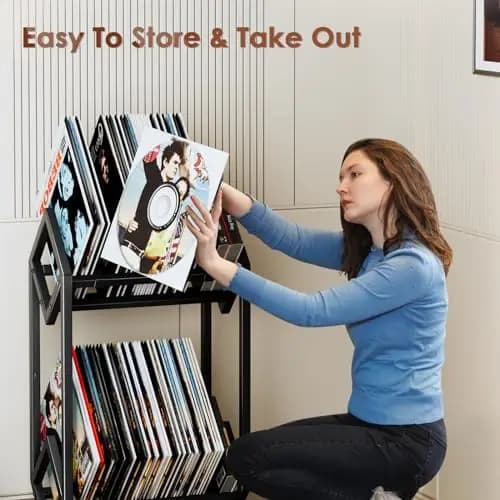 Matte Black Multi-Level Vinyl LP Organizer Shelf For 160–200 Records, Albums, Books, And Magazines