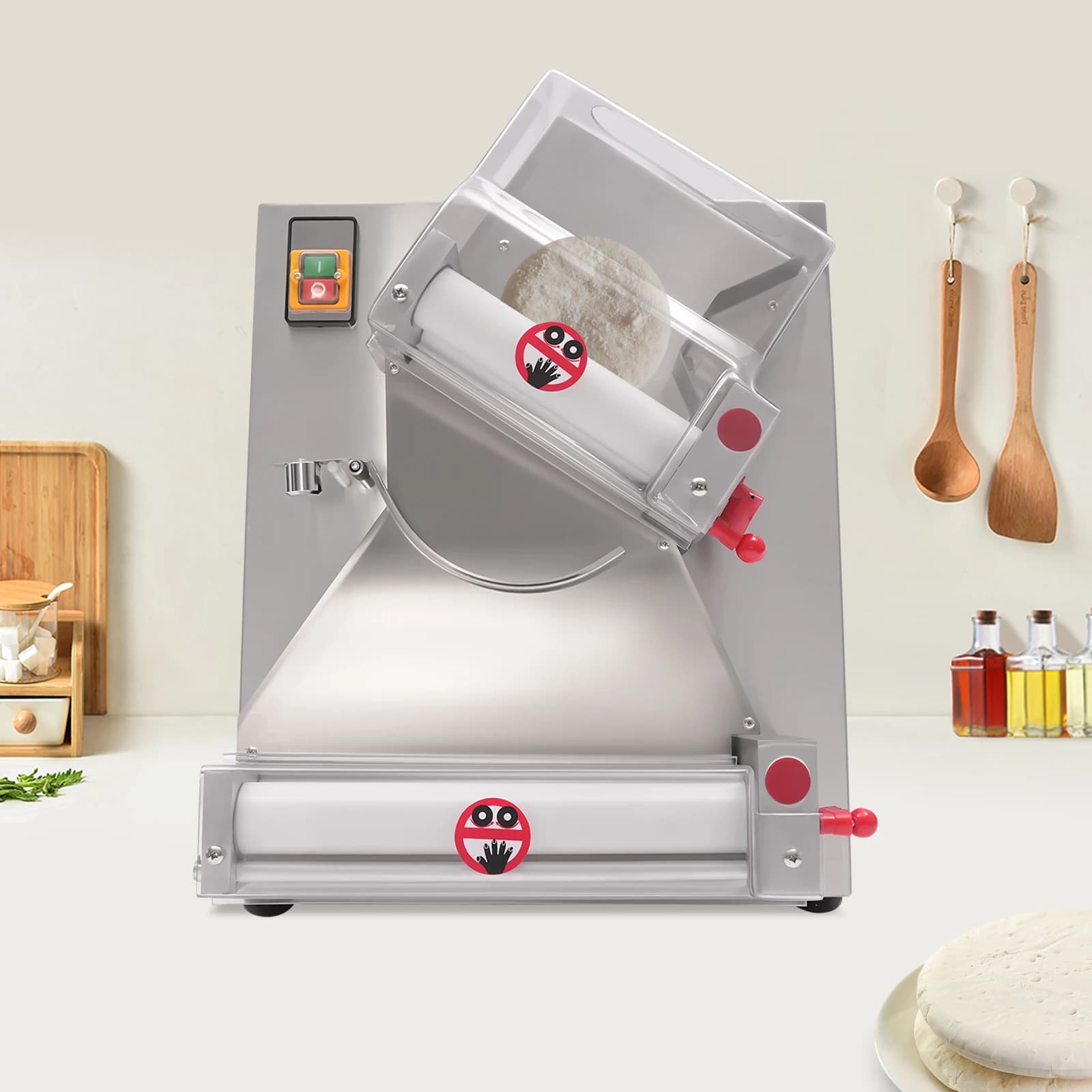 Macchina Stendipasta Elettrica 110V in Acciaio Inox, Pressa per Pizza, Attrezzatura per Pasta con Rullo Regolabile per Fogli di Pasta da 10-30cm