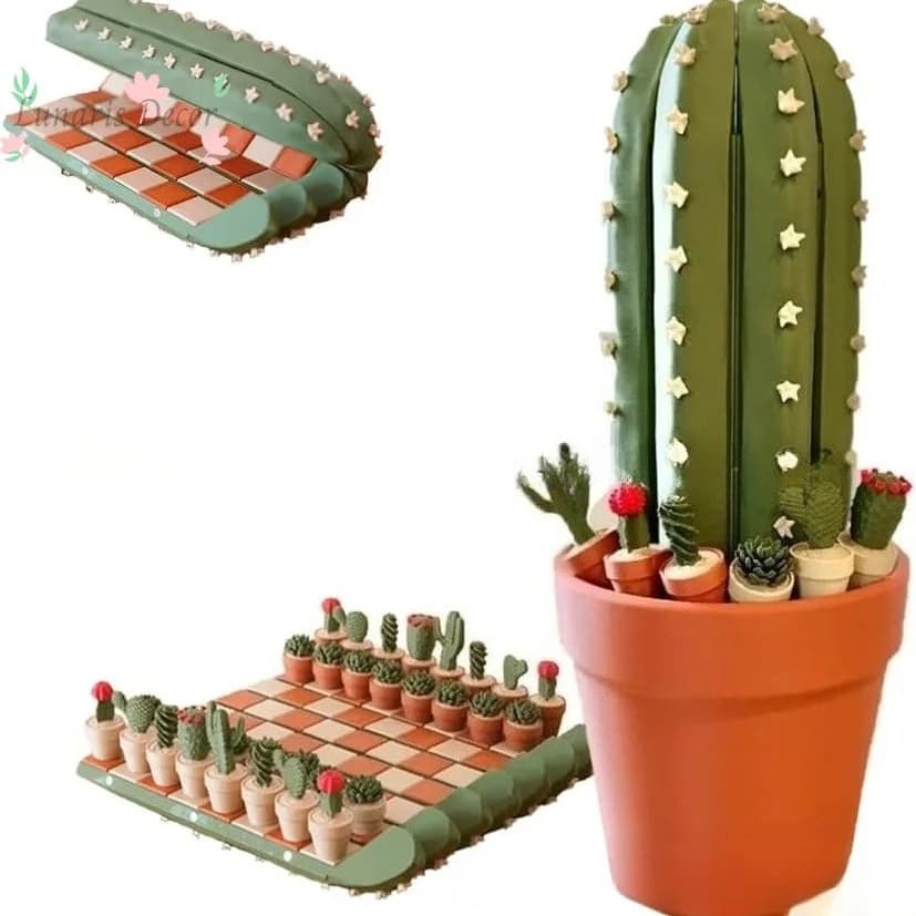 3pcs Cactichess Portable Roll up Cactus Chess Set Unique Cacti Chess Decorative Small Figurine Desktop Model