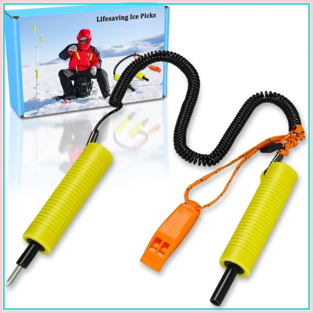 Picchetti di Sicurezza Retrattili per Ghiaccio con Cordino da 3,5 m, Fischietto e Copricapo per Pesca sul Ghiaccio, Pattinaggio e Passeggiate Invernali