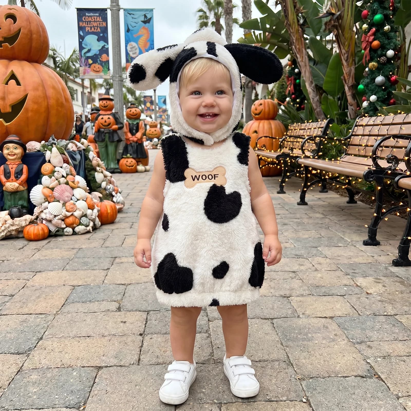 Baby Dalmatian Dog Costume Winter Warm Plush Sleeveless Vest Tops With Hood Cute Animal Photography Costume