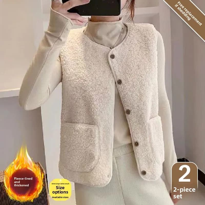 Ladies Thickened Warmth Lamb Velvet Vest Autumn Winter New Style Medium Short Coat Jacket Commute Style Other Patterns ...
