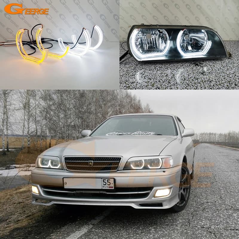 For Toyota Chaser JZX100 Ultra Bright A/W Switchback Day Light direction indicators DTM Style LED Angel Eyes Halo Rings Kit