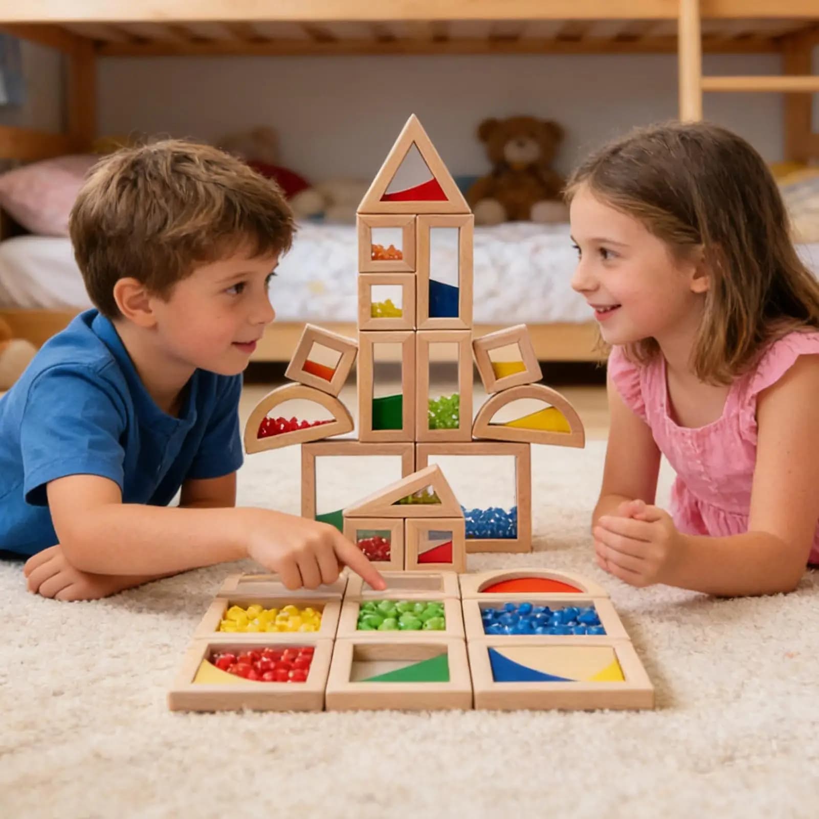 Wooden Sensory Blocks DIY Stacking Brick Toys size STEM Toys Construction Toys Learning Educational Birthday Toys