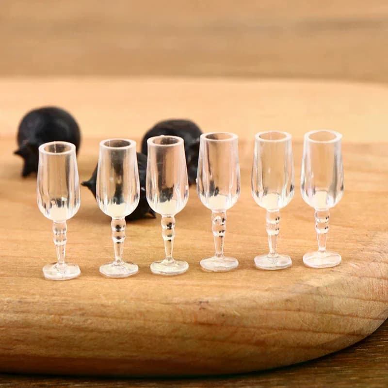 Set di 6 calici per tazze, bicchieri da succo, bicchieri da vino rosso per la cucina della casa delle bambole