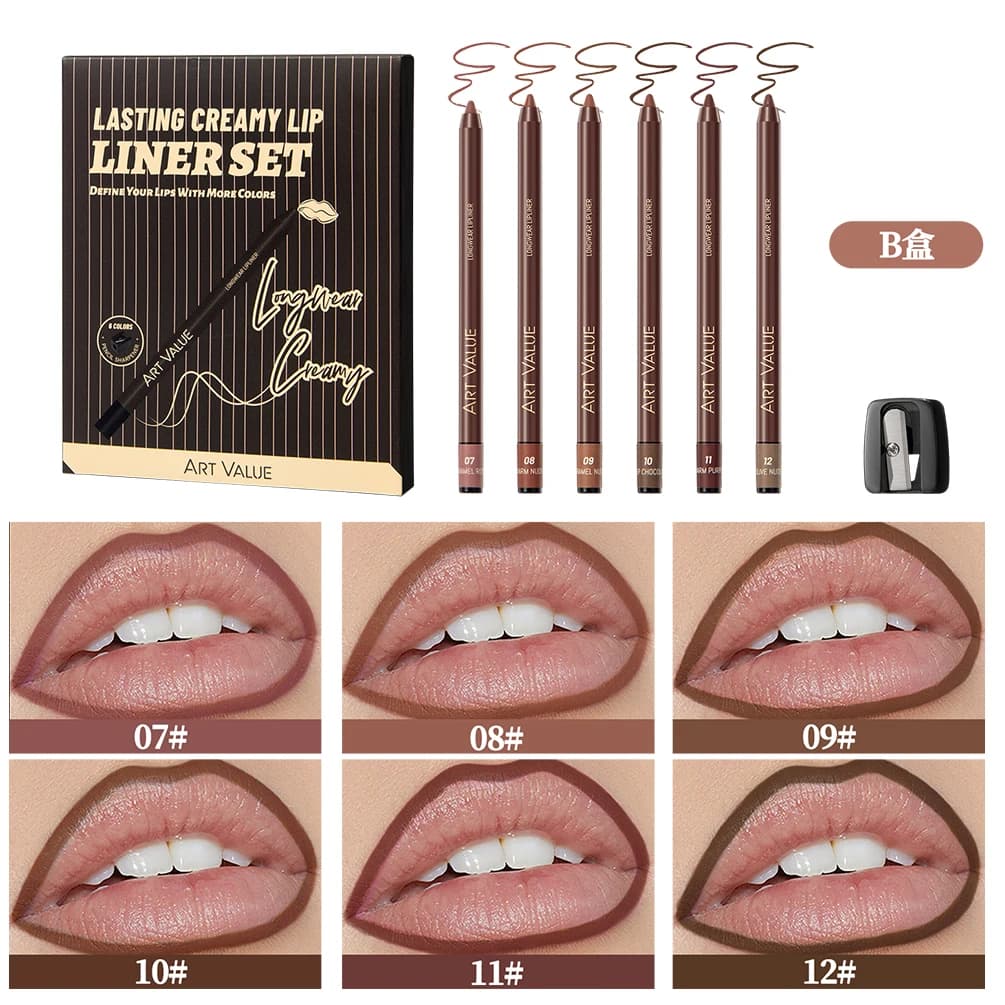 QIBEST Lipliner Pencil Matte Nude Red Contour Tint Lipstick Long Lasting Non-stick Cup Lipliner Pen Makeup Lip Stain Pencil