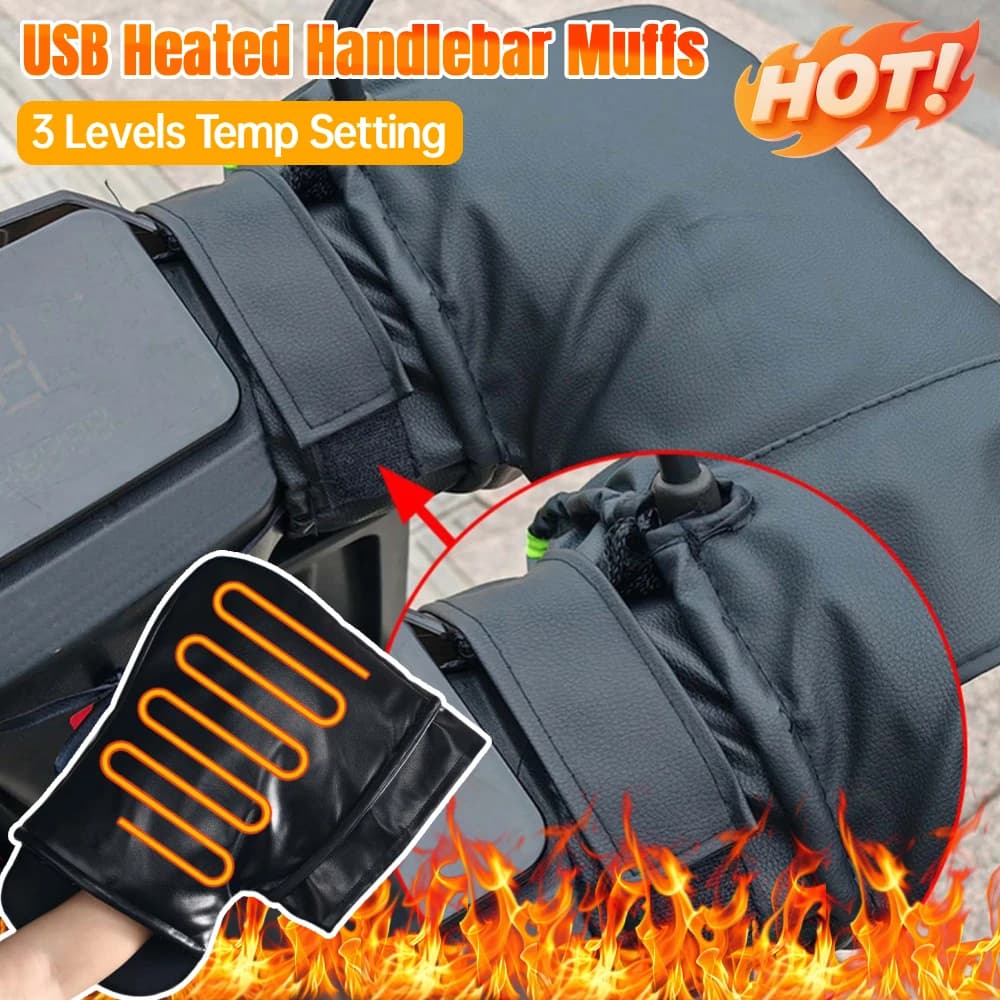 Guanti da manubrio con riscaldamento elettrico Manicotti da manubrio per moto antivento Scaldamani Guanti da manubrio per moto a 3 livelli di temperatura