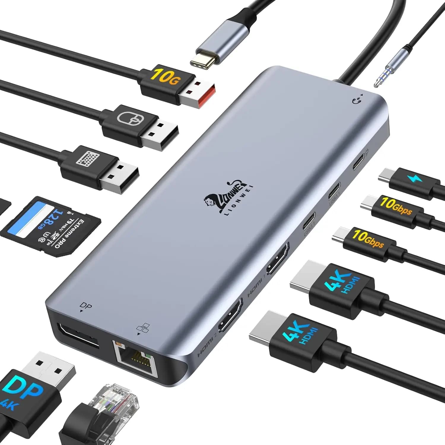 Docking station USB-C 13 in 1 con doppio HDMI, DisplayPort, 100 W PD, Ethernet per laptop