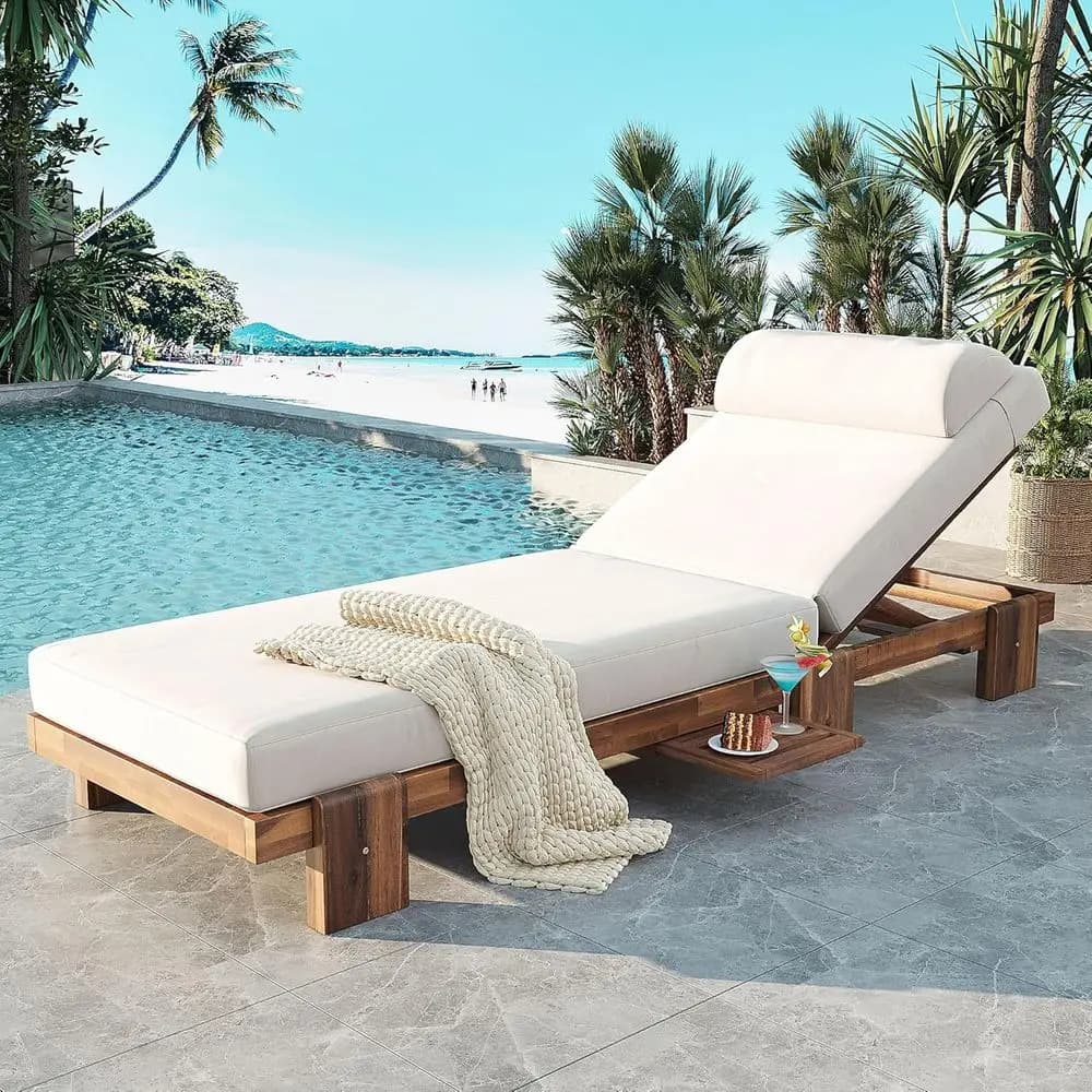 Sdraio Reclinabile da Esterno Resistente alle Intemperie con Cuscino, Schienale Regolabile per Patio, Terrazza, Bordo Piscina, Giardino