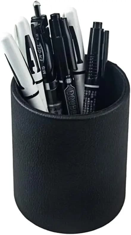 Organizer da Scrivania in Pelle PU: Portapenne, Porta Forbici e Pennelli, 8,4x8,4x10,2 cm Nero