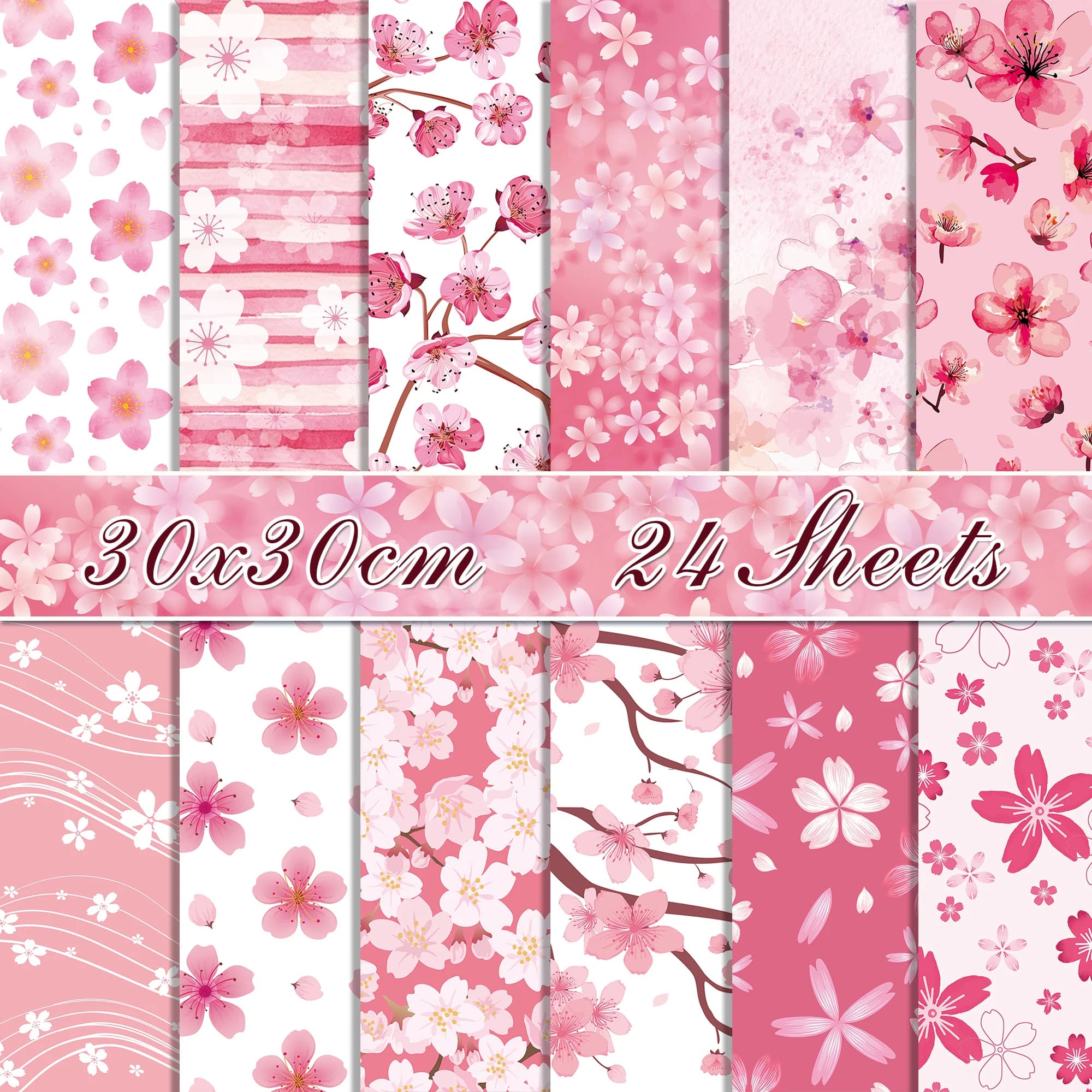 24pcs Cherry Blossoms Scrapbooking Paper, Double-Sided Origami Art Background Photo Album Decor DIY Craft Paper Diary Decor