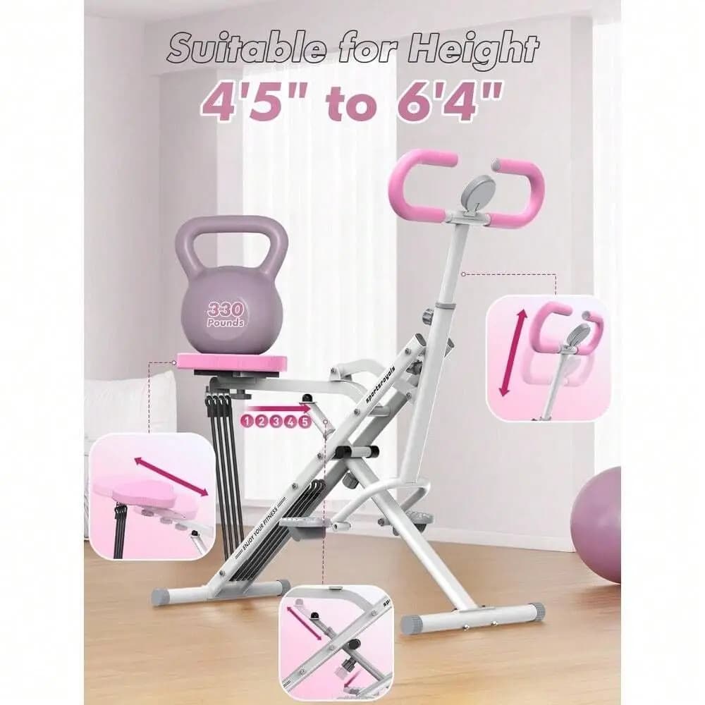 Macchina per Squat Flybird Gray per Casa, Attrezzo per Esercizi Rodeo Core, Pieghevole 330 libbre, 4 Bande di Resistenza Regolabili, Macchina per Vogare