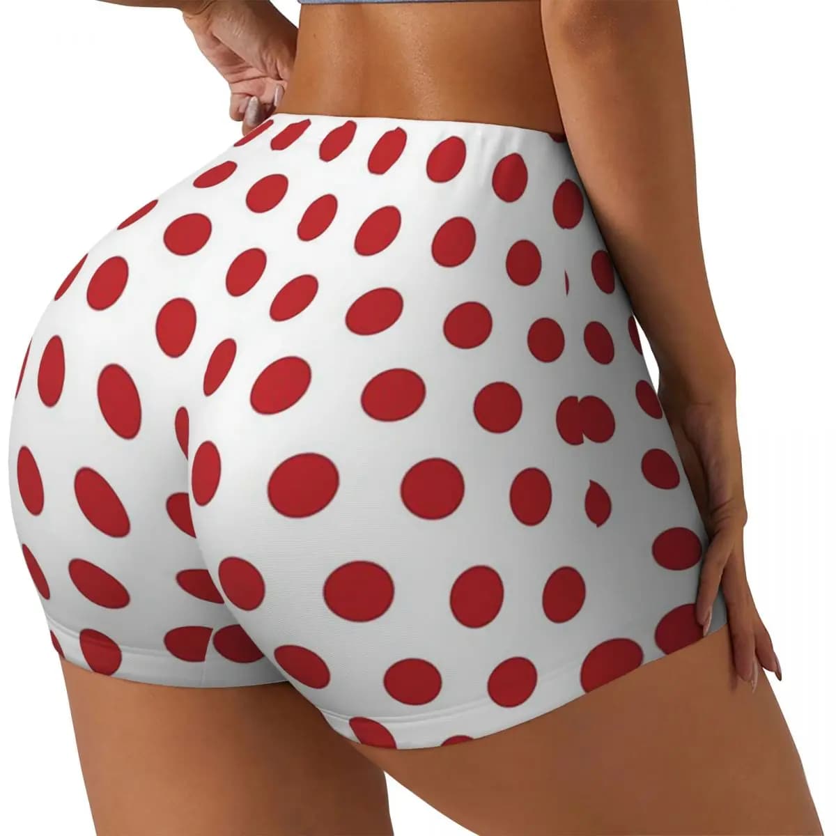 Pantaloncini da corsa per allenamento in palestra da donna bianchi personalizzati a pois rossi su pantaloncini da yoga per motociclisti da pallavolo atletici