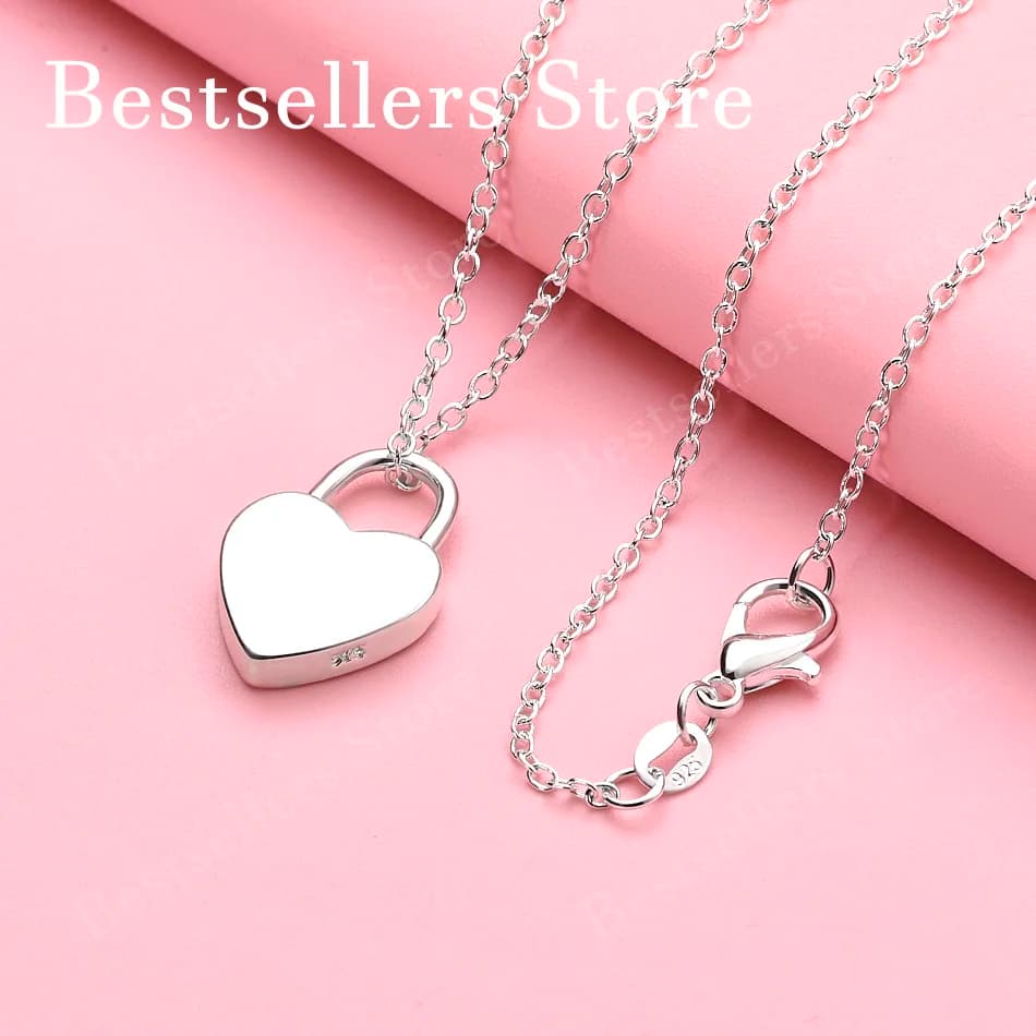 Collana con ciondolo a forma di cuore squisito in argento sterling 925 da 16-30 pollici per accessori di gioielli da sposa alla moda da donna