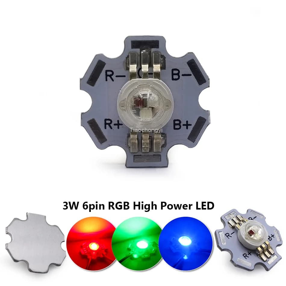 LED RGB da 3 W Chip LED ad alta potenza 6 pin 3X1W 3X3W Diodo emettitore di luce Rosso Verde Blu con scheda PCB da 20 mm