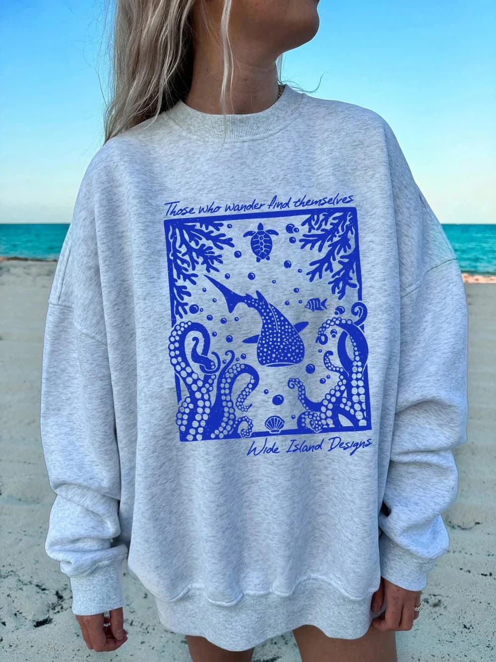 Felpa con stampa di cartoni animati Sea World Felpa da donna girocollo Nozioni di base Felpa con cappuccio in pile sciolto Pullover caldo Abbigliamento invernale confortevole da donna