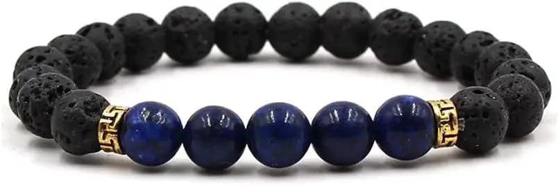 COLORFUL BLING Adjustable Bracelet 8mm Lava Rock Bracelet Bead Chakra Bracelet 7 Chakras Healing Bracelet Yoga Stone Beads Bracelets Healing Therapy Bangle for Women Men - Lazurite