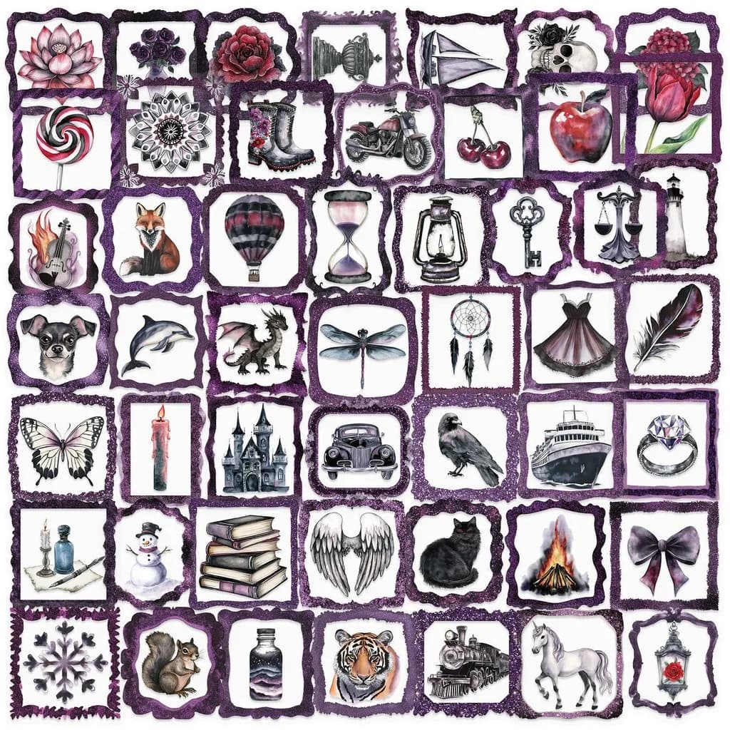 Pack of 50 transparent stickers for INS purple frames - PET waterproof for scrapbooking, recording of guitar decorationsYourLife Store
