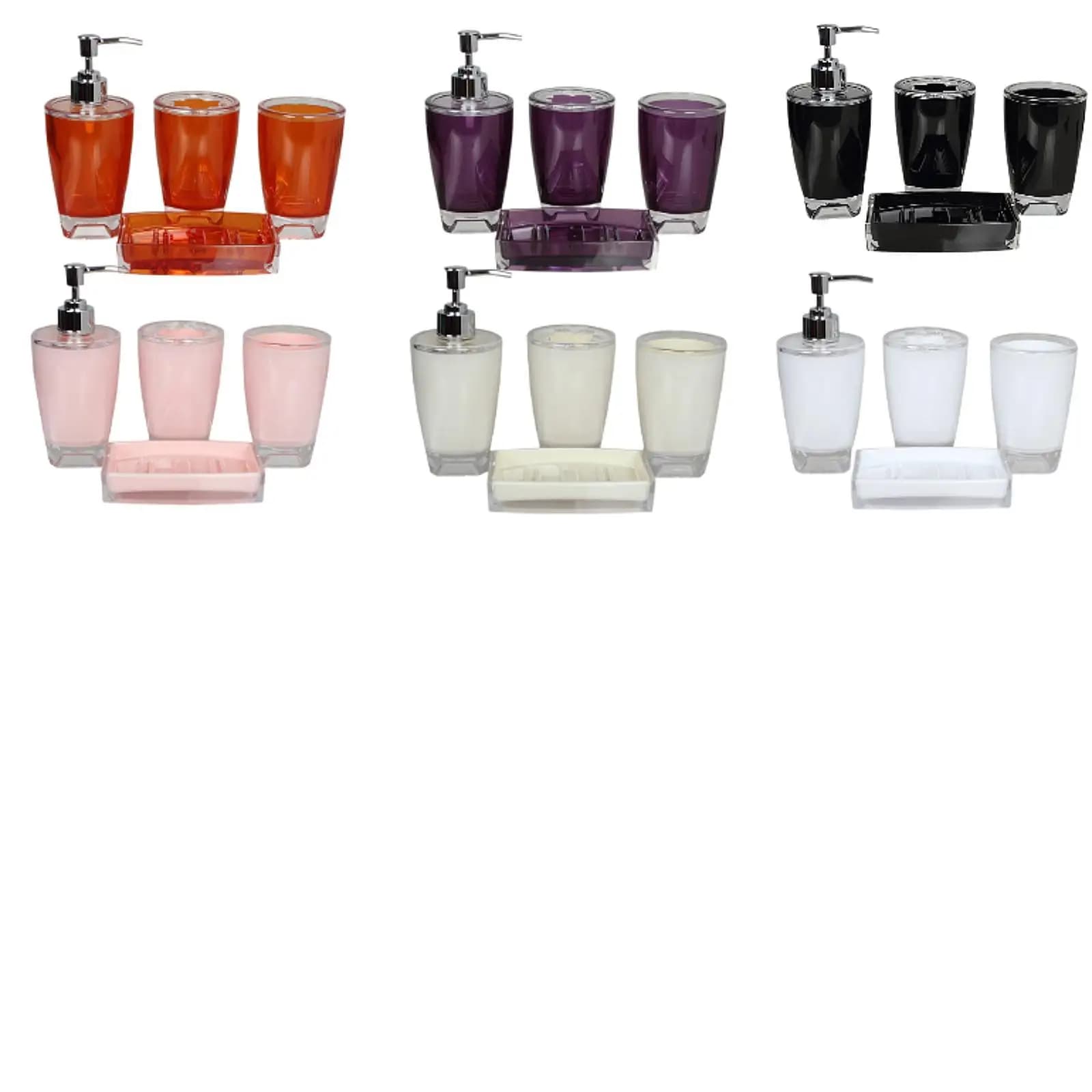 Set di 4 Accessori per Bagno: Portaspazzolino, Dispenser Sapone, Bicchiere per Collutorio, Decorazione per Bagno e Hotel