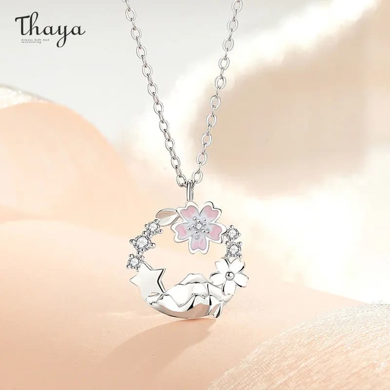 Thaya S925 Silver Female Necklace Cherry Fashion Pendant Necklace for Women 40+5cm Crystal Luxury Choker Party Fine Jewelry Gift