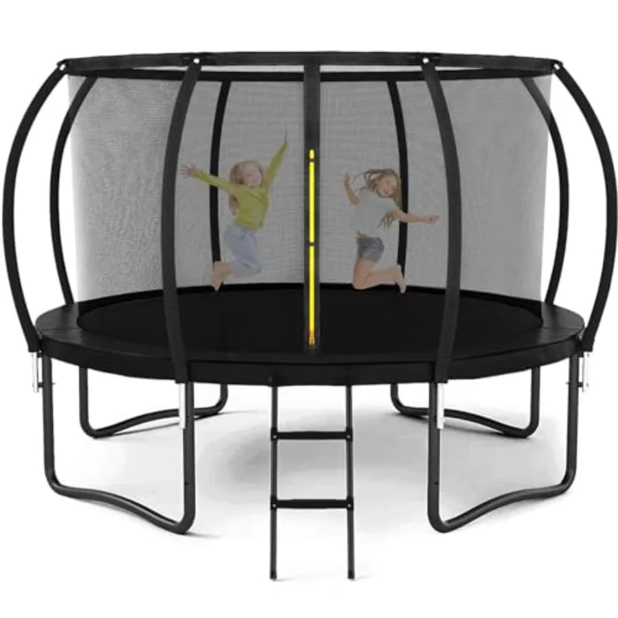 Trampolino da Esterno per Adulti con Rete di Protezione, Canestro da Basket, Spruzzatore, Pali Curvi, Scala, Rivestimento Antiruggine, Approvato ASTM