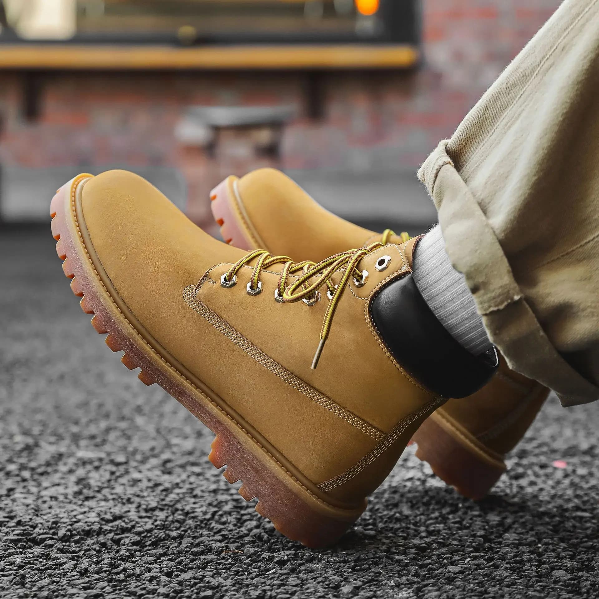Nuovi stivali da lavoro Scarpe comode originali da uomo Scarpe casual da trekking in pelle per uomo Stivali basic Stivali gialli impermeabili