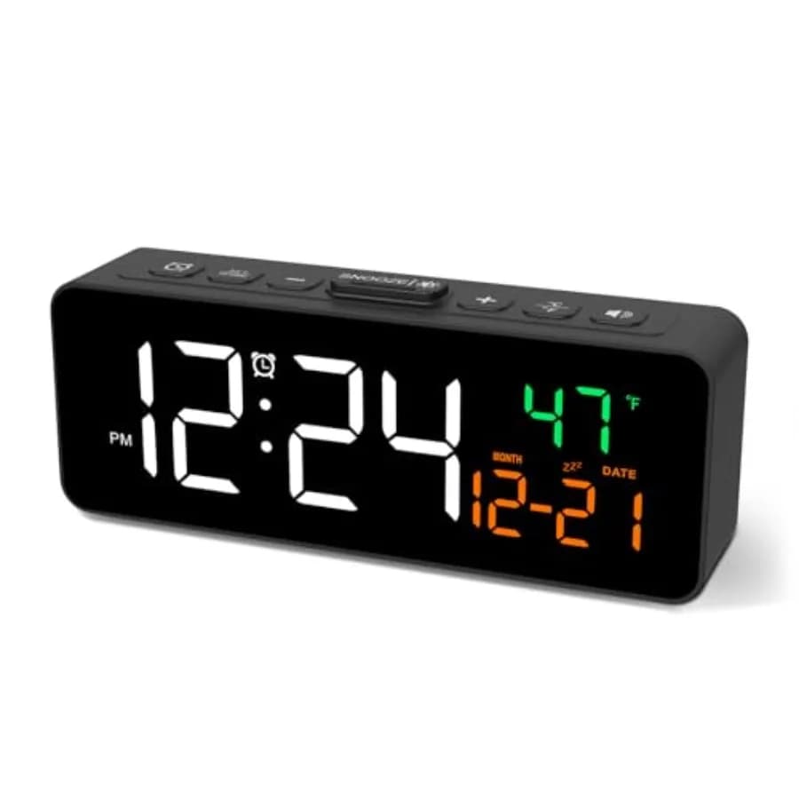 3-in-1 Digital Clocks for Living Room with Temperature, Date and Time Display - 4 Levels Birghtness, 3 Volumes, Small and Compa