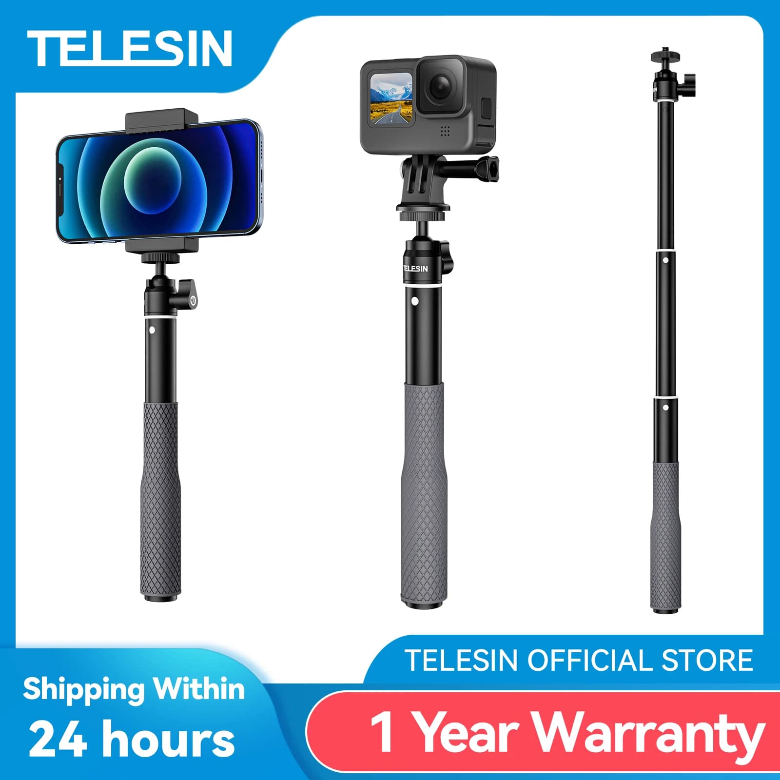 Telescopin Waterproof Divng Selfie Stick Floaty monopiede 360 ° rotazione testa a sfera Selfie Stick per GoPro DJI Osmo Action Insta360